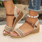 Women’s Boho Wedge Sandals - Woven Summer Style - Amara