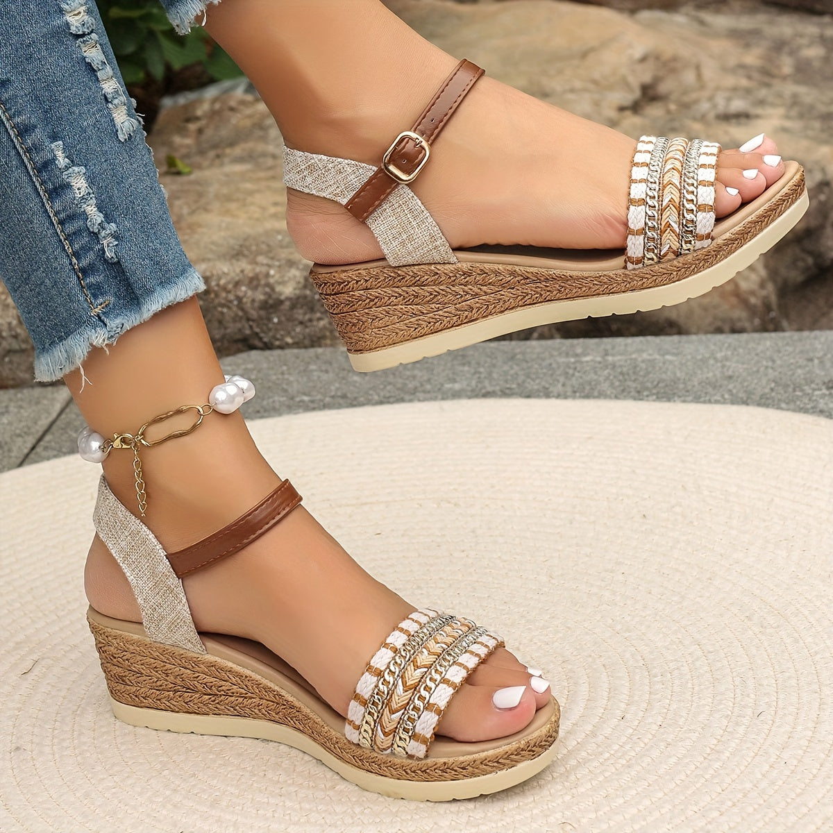 Women’s Boho Wedge Sandals - Woven Summer Style - Amara