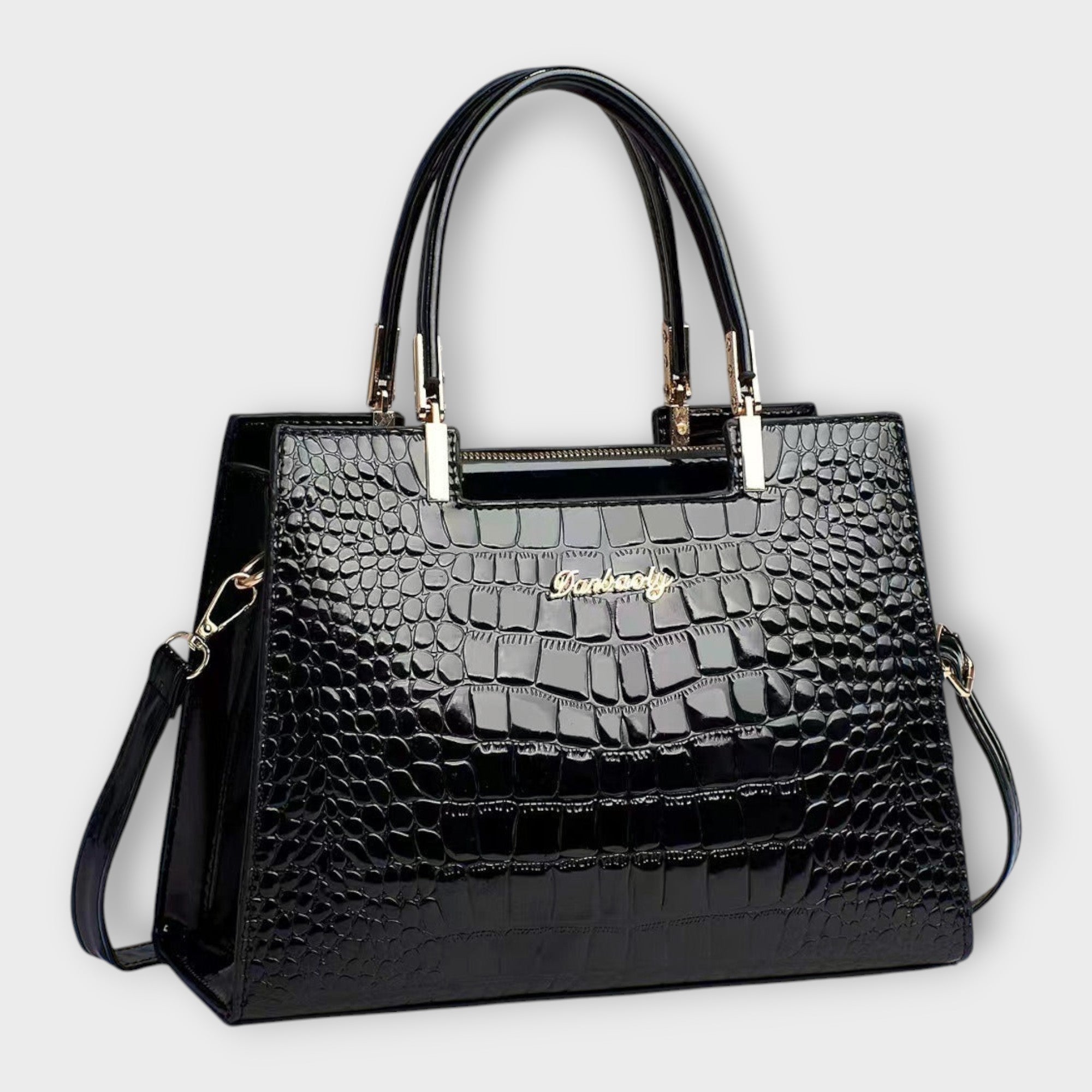 Women’s Crocodile Pattern Handbag - Glossy Structured Design - Olivia