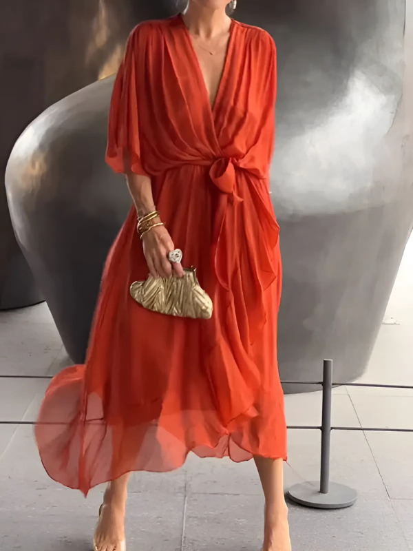 Women’s Wrap Midi Dress - Classic Tie Waist Dress - Lori