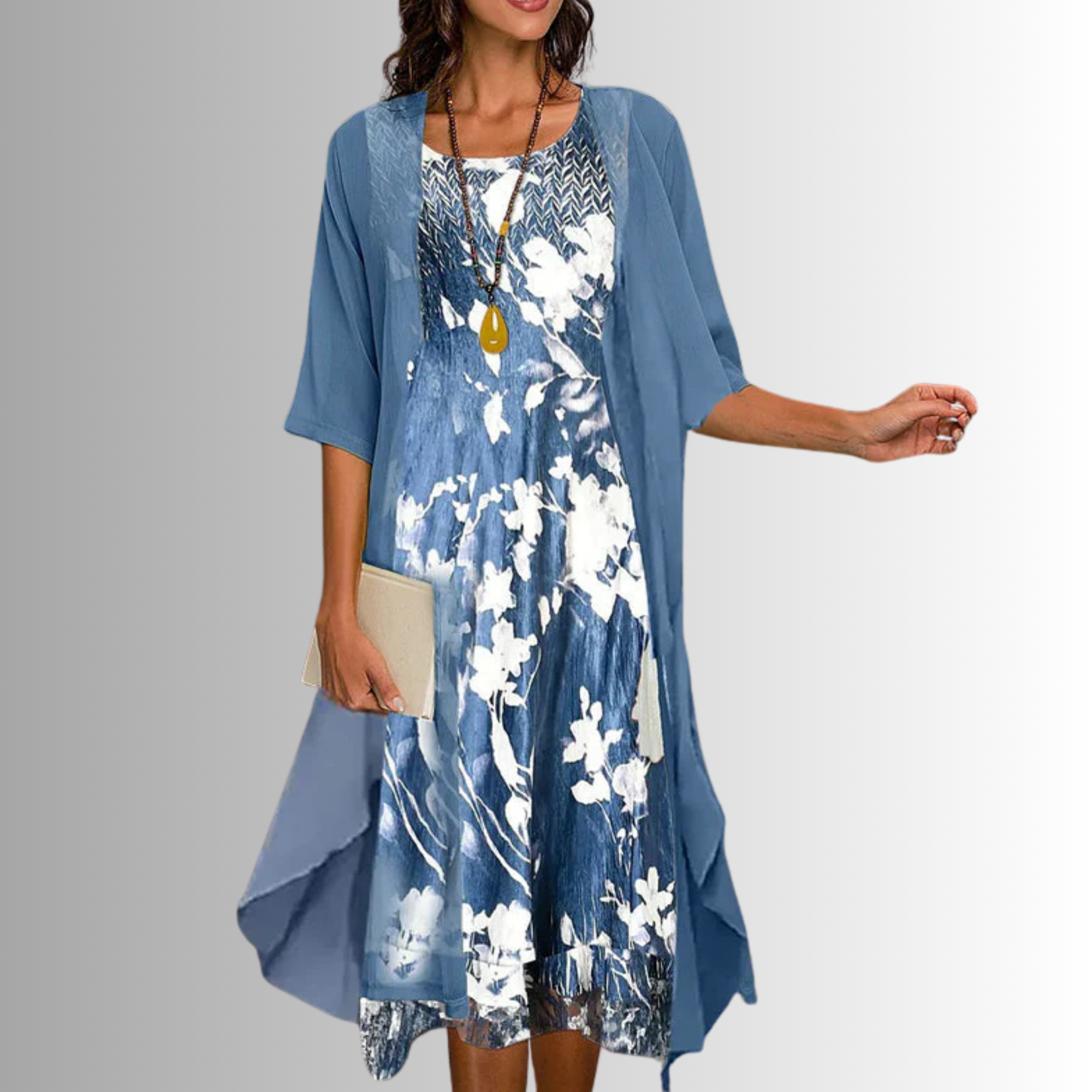Women’s Two-Piece Dress Set - Lightweight Blouse and Matching Dress - Judith