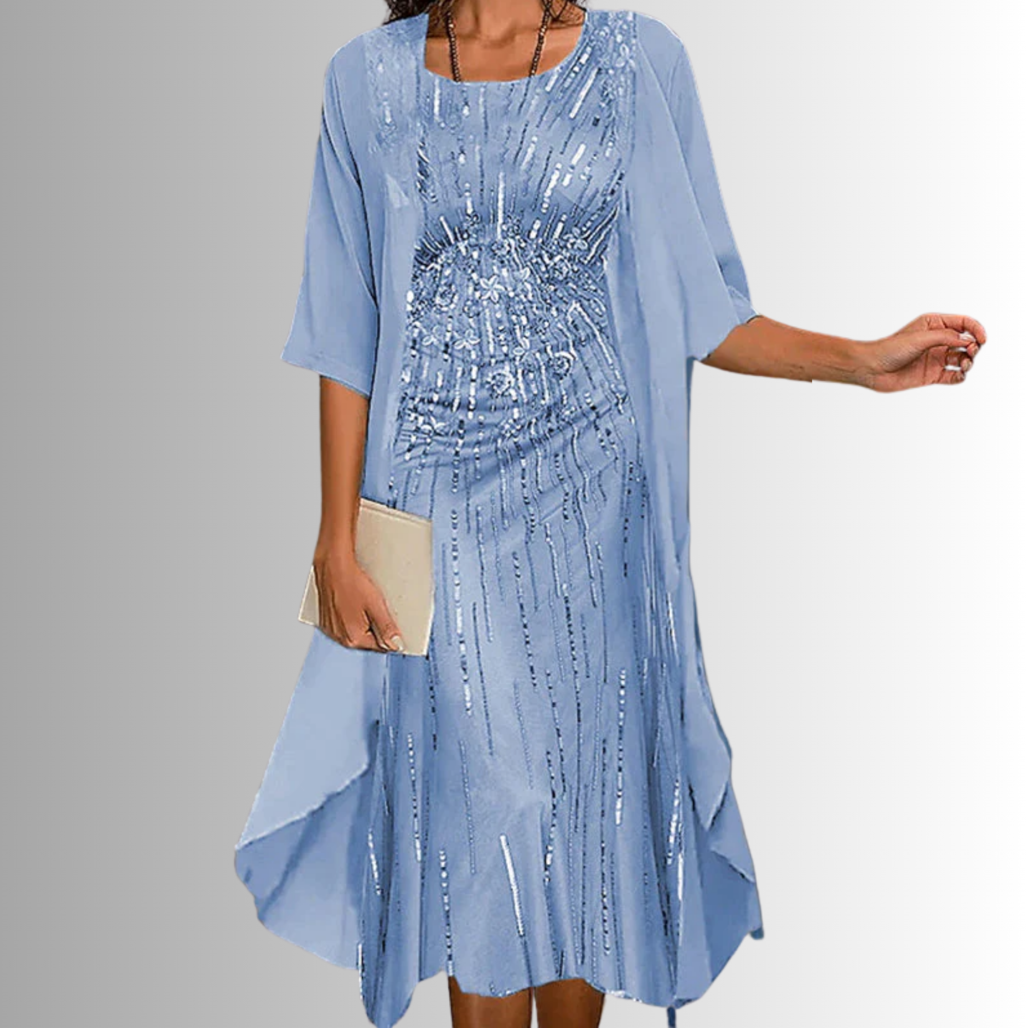 Women’s Two-Piece Dress Set - Lightweight Blouse and Matching Dress - Judith