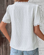 Women’s V-Neck Blouse – Short Sleeve Summer Blouse – Romy