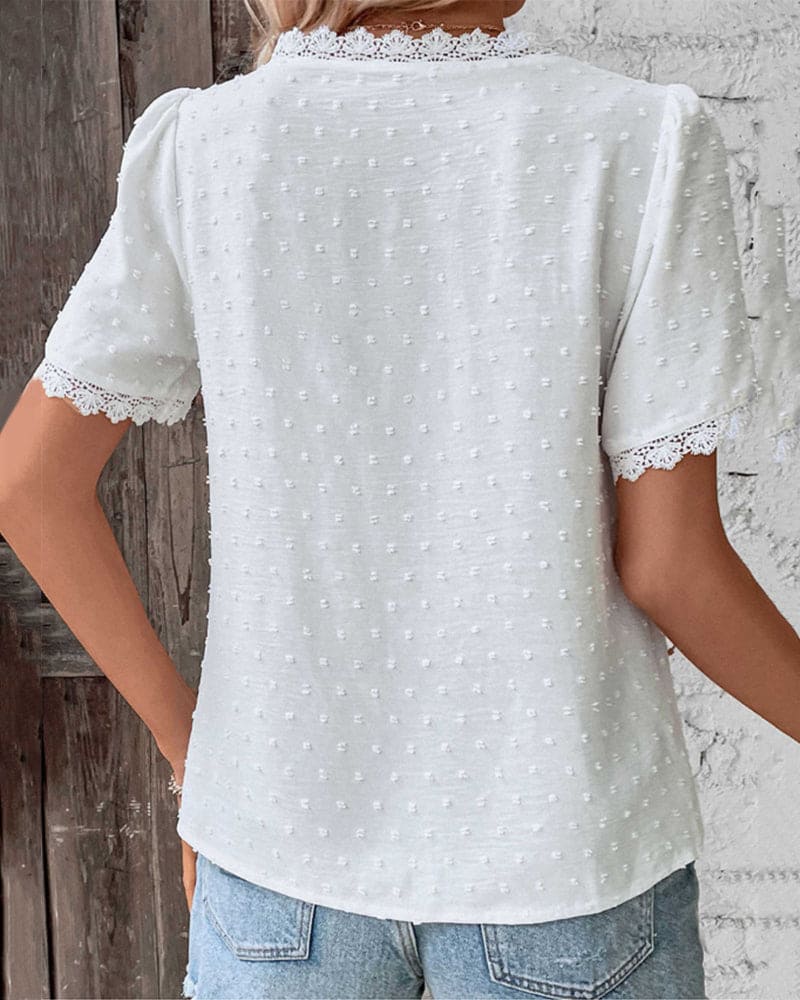 Women’s V-Neck Blouse – Short Sleeve Summer Blouse – Romy