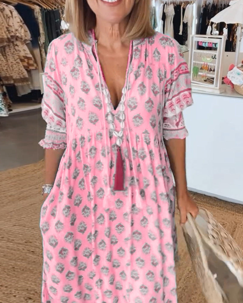 Tallulah | Printed V-Neck Midi Dress