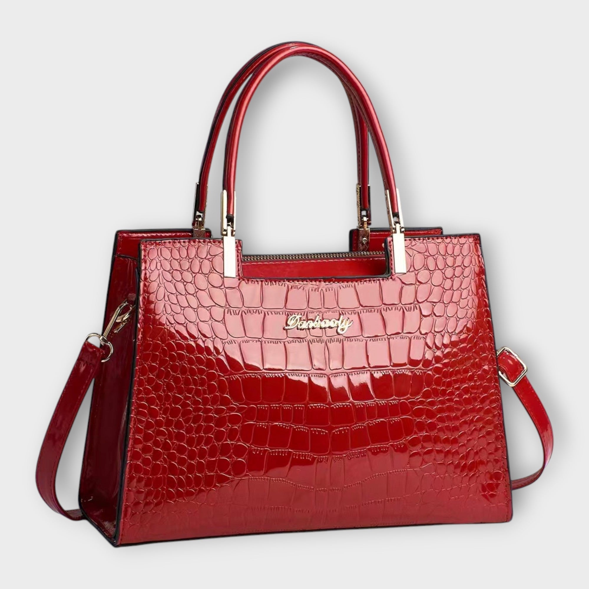 Women’s Crocodile Pattern Handbag - Glossy Structured Design - Olivia