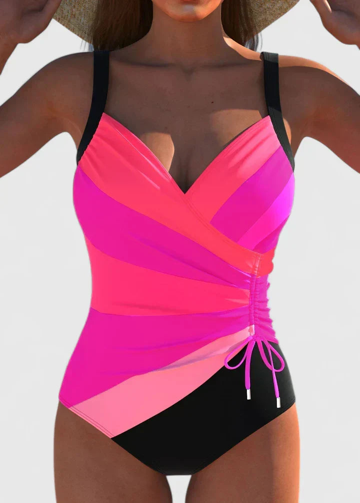 Women’s One Piece Swimsuit – Striped Wrap Front Swimwear – Nora