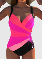 Women’s One Piece Swimsuit – Striped Wrap Front Swimwear – Nora