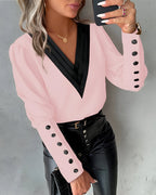 Women’s V-Neck Blouse – Color Block Casual Blouse – Caris