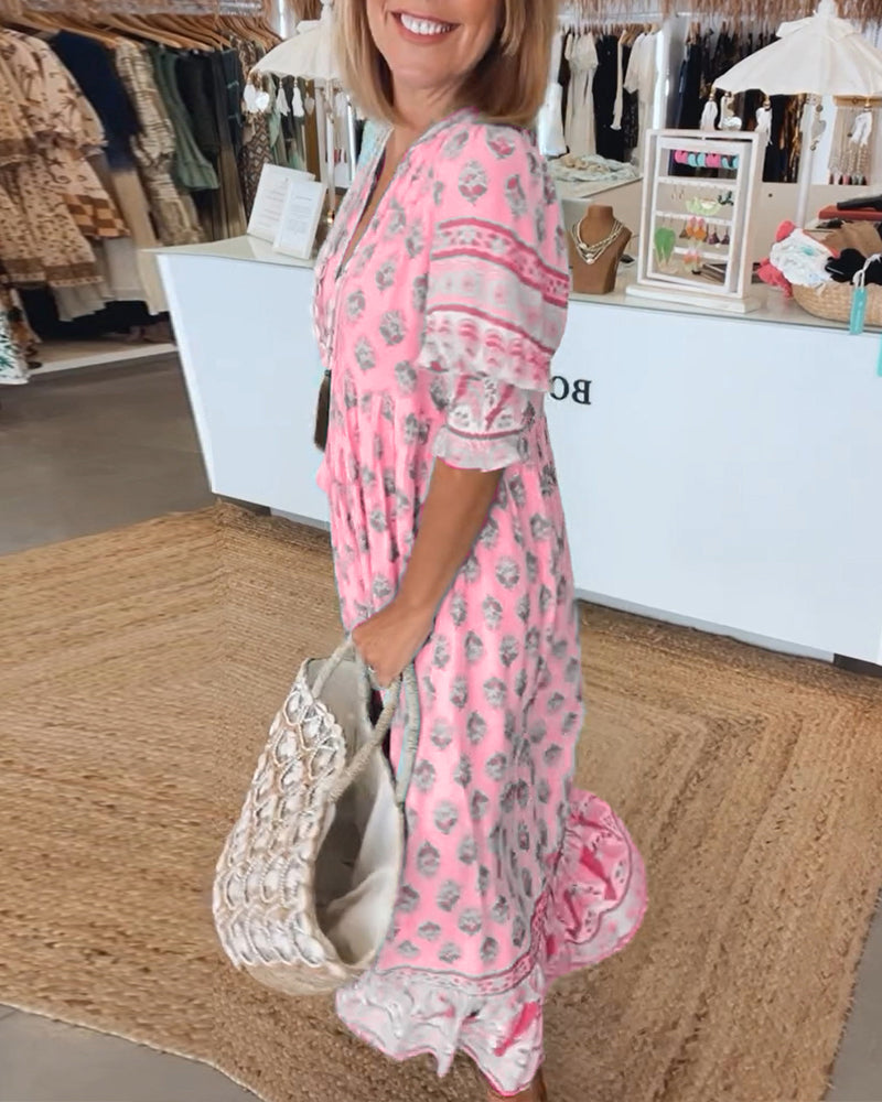 Tallulah | Printed V-Neck Midi Dress
