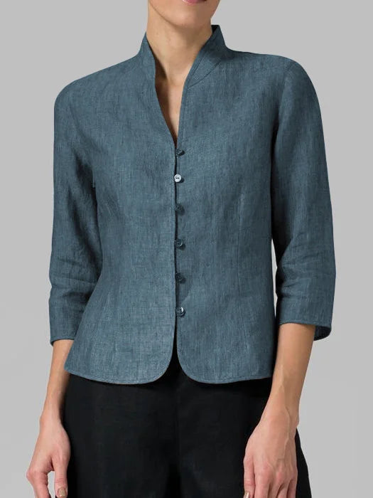 Women’s Stand Collar Blouse – Minimal Elegant Work Blouse – Naomi