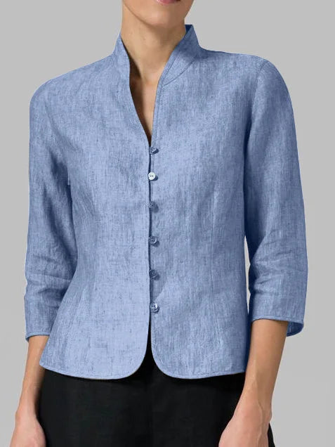 Women’s Stand Collar Blouse – Minimal Elegant Work Blouse – Naomi