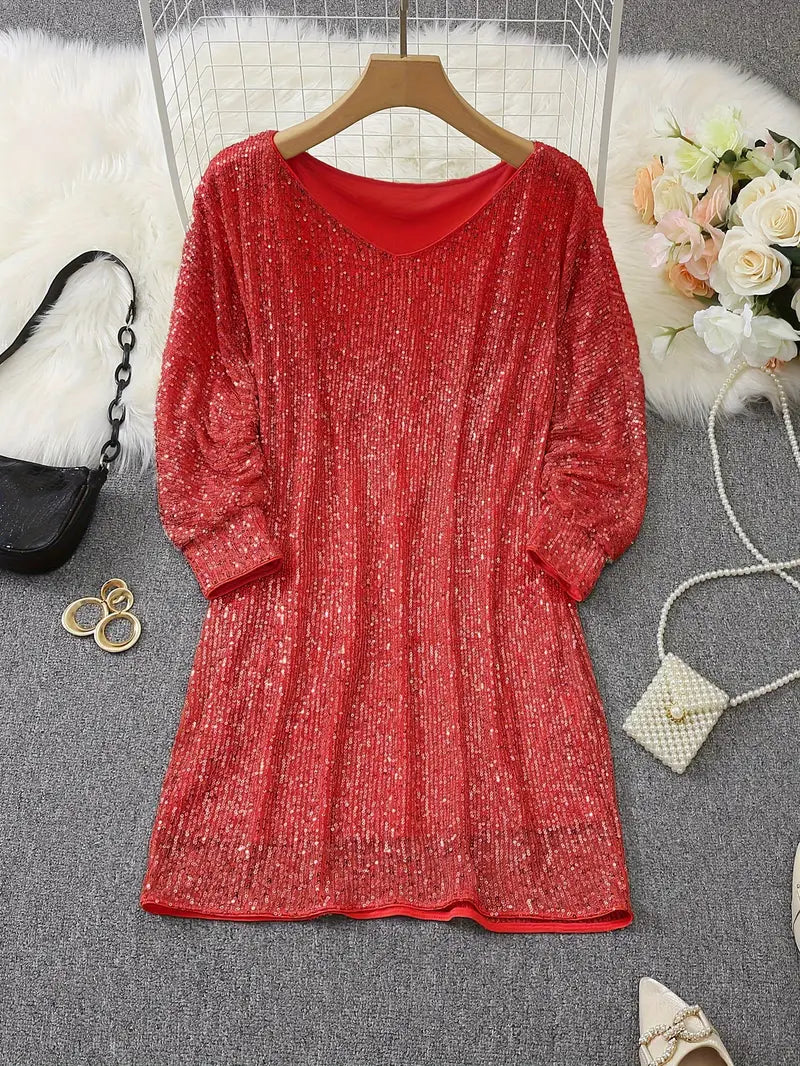 Women’s Sequin Party Dress – Contrast Glam Mini Dress – Chloe