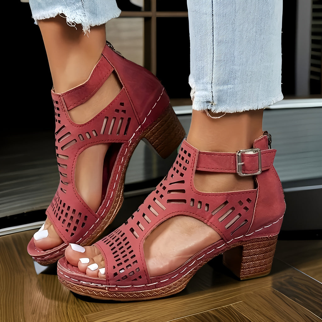 Women’s Cutout Block Heel Sandals - Modern Dress Style - Nova