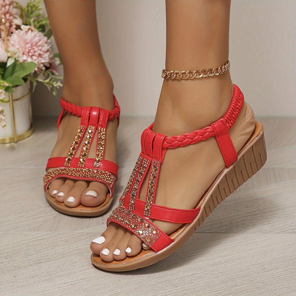 Women’s Crystal Braided Sandals - Elegant Sparkle Style - Elara