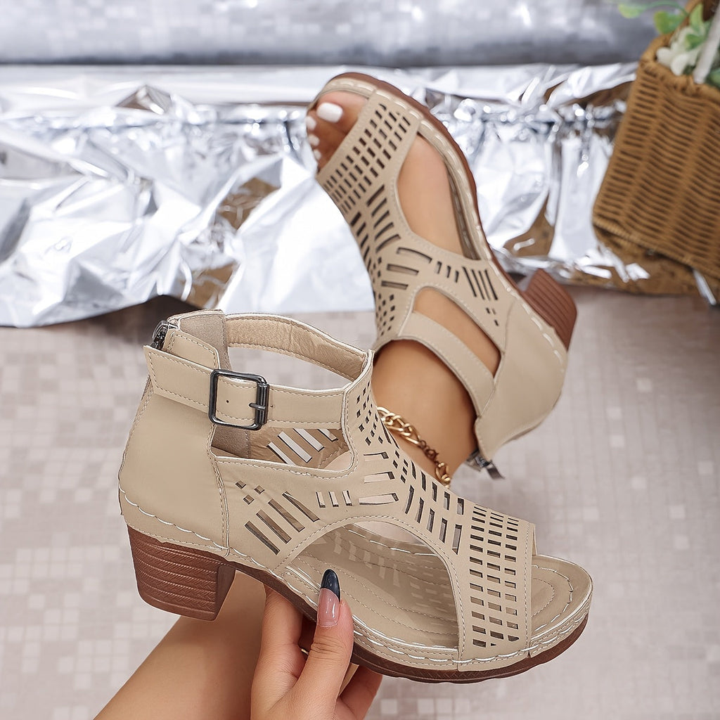 Women’s Cutout Block Heel Sandals - Modern Dress Style - Nova