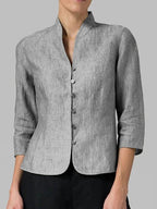 Women’s Stand Collar Blouse – Minimal Elegant Work Blouse – Naomi