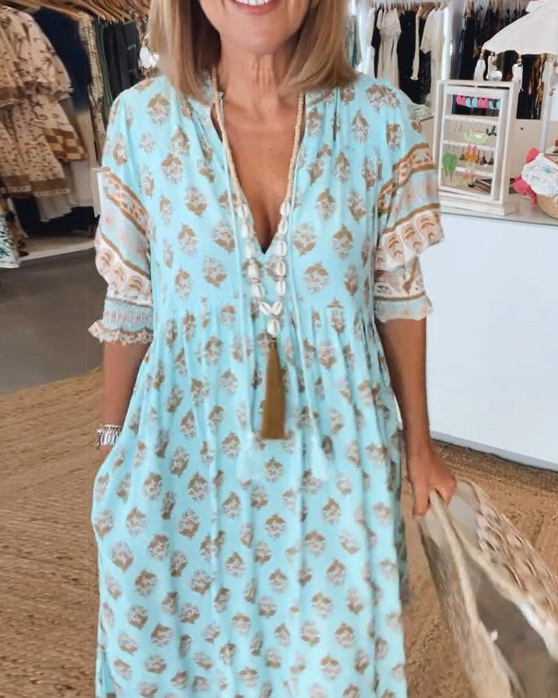 Tallulah | Printed V-Neck Midi Dress