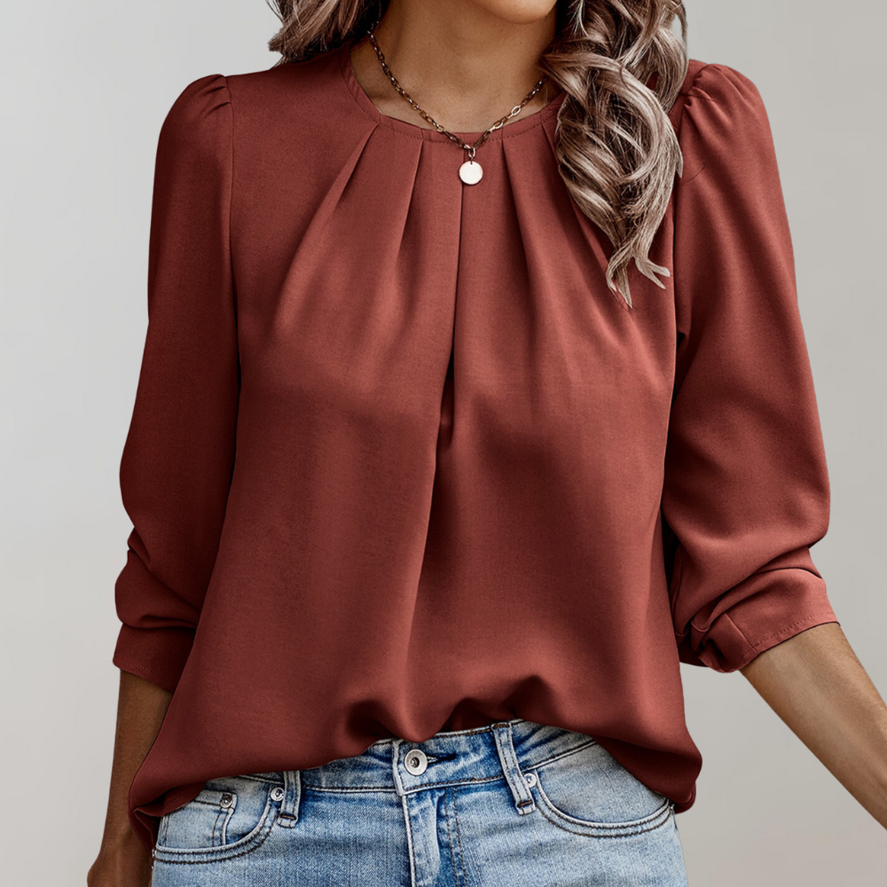 Women’s Puff Sleeve Blouse – Pleated Elegant Feminine Blouse – Audrey