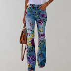 Women’s Floral Straight Jeans - Printed Casual Denim - Catrina