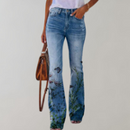 Women’s Floral Straight Jeans - Printed Casual Denim - Catrina