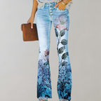 Women’s Floral Straight Jeans - Printed Casual Denim - Catrina