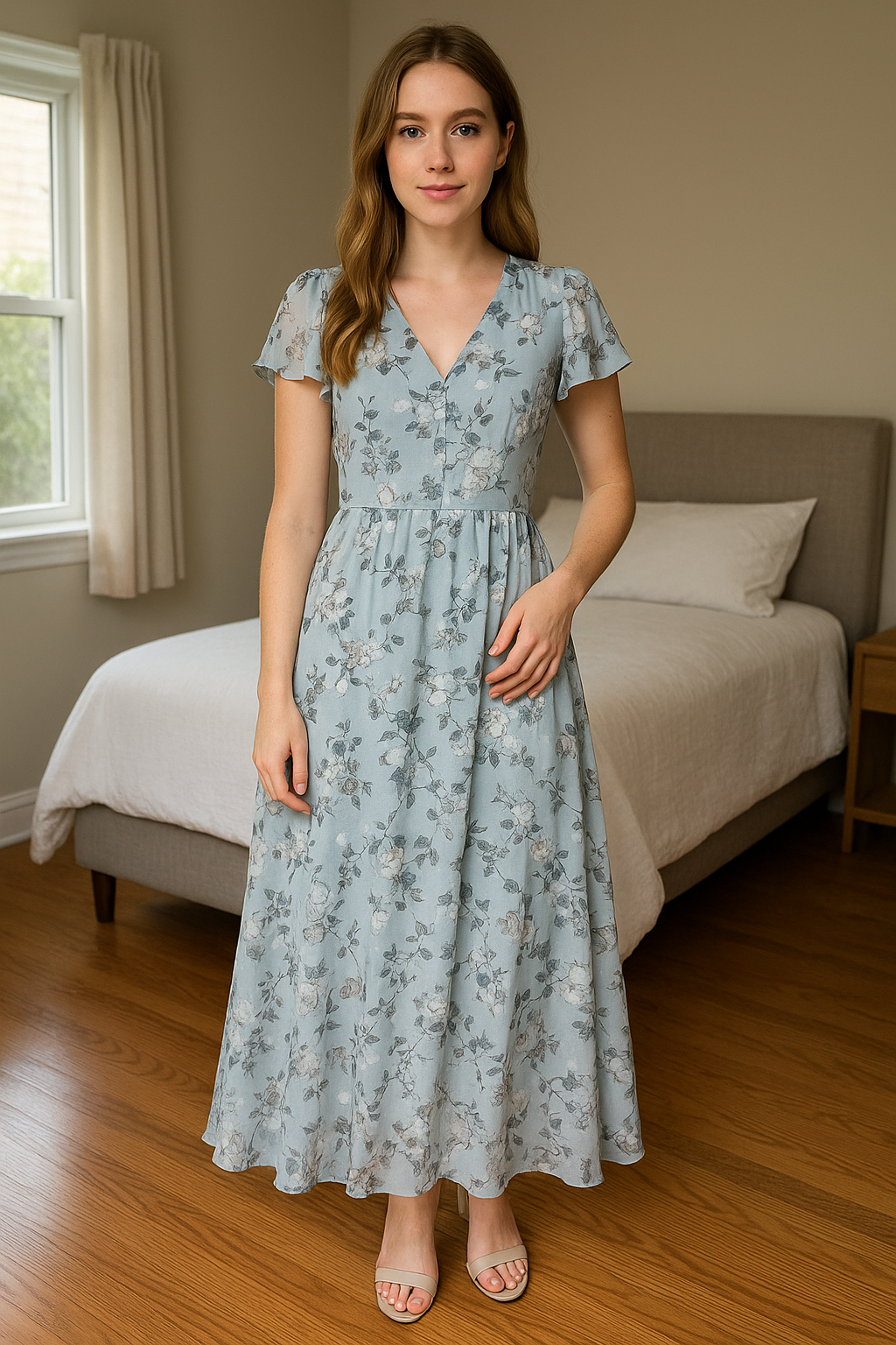 Women’s Floral Maxi Dress – V-Neck Flowy Summer Dress