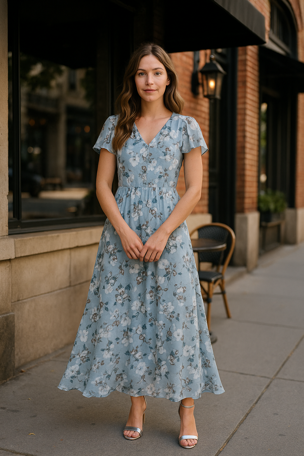 Women’s Floral Maxi Dress – V-Neck Flowy Summer Dress