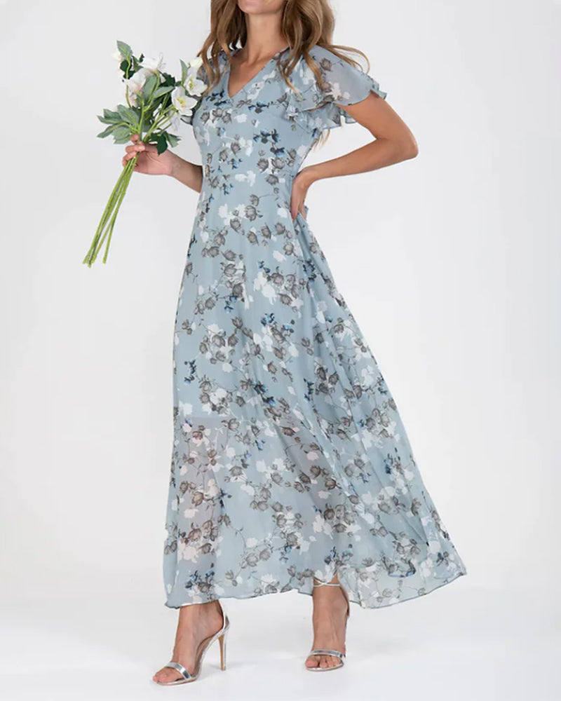 Women’s Floral Maxi Dress – V-Neck Flowy Summer Dress
