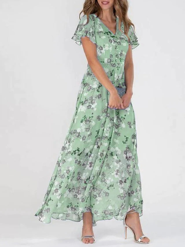Women’s Floral Maxi Dress – V-Neck Flowy Summer Dress