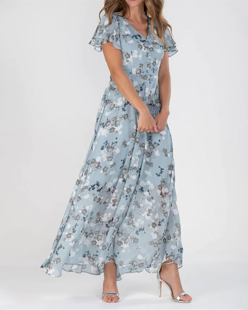 Women’s Floral Maxi Dress – V-Neck Flowy Summer Dress
