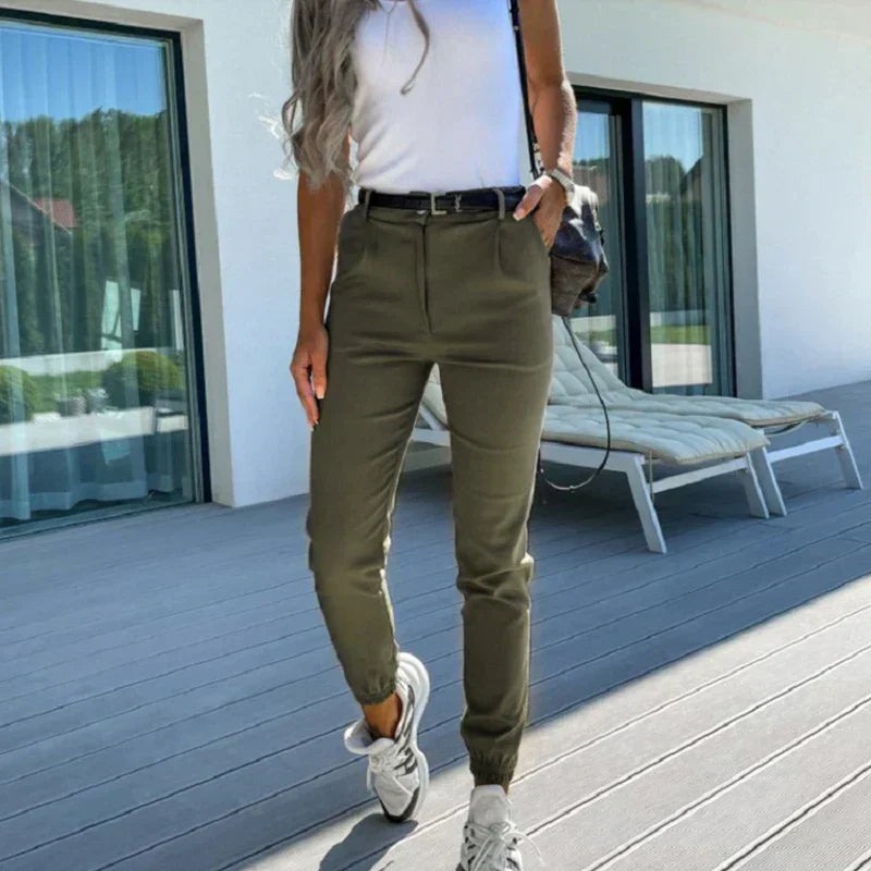 Women’s Slim Fit Pants - Mid Rise Tapered Trousers - Gaia