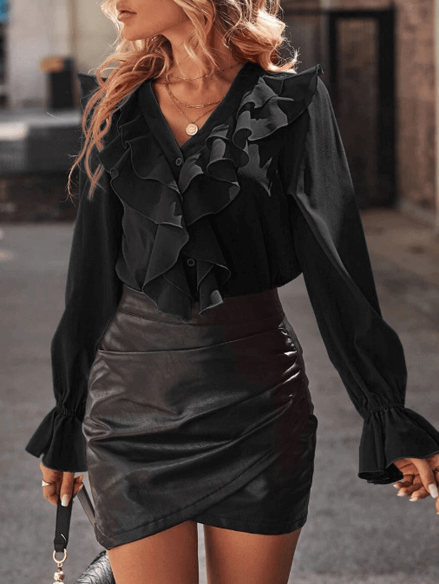 Women’s Button Blouse – Ruffle Detail Elegant Blouse – Vivienne