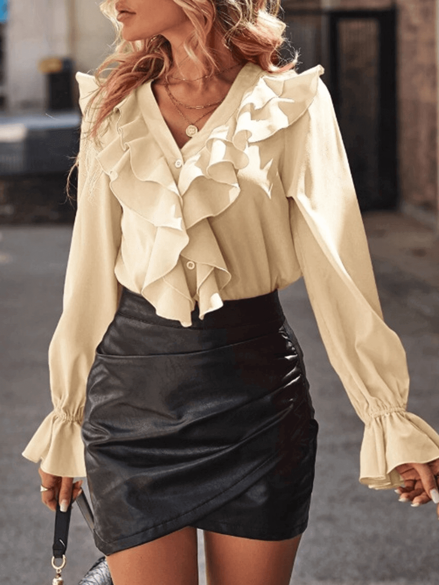 Women’s Button Blouse – Ruffle Detail Elegant Blouse – Vivienne