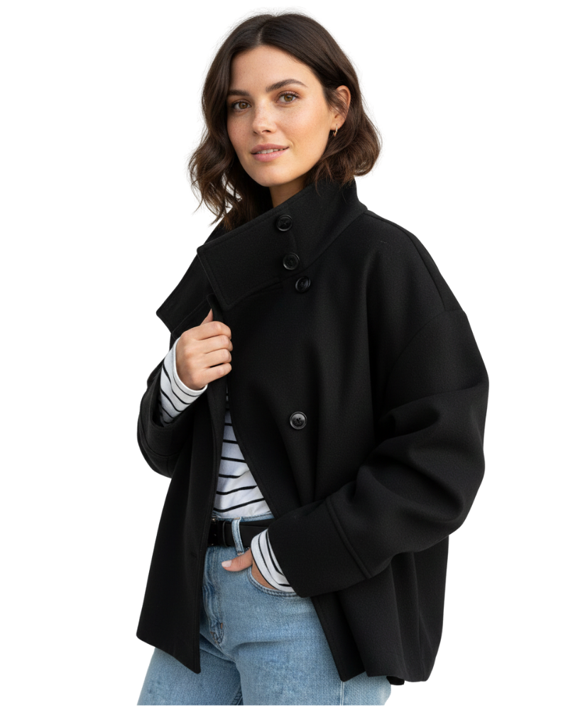 Women’s Short Coat - Stand Collar Elegant Jacket - Yara