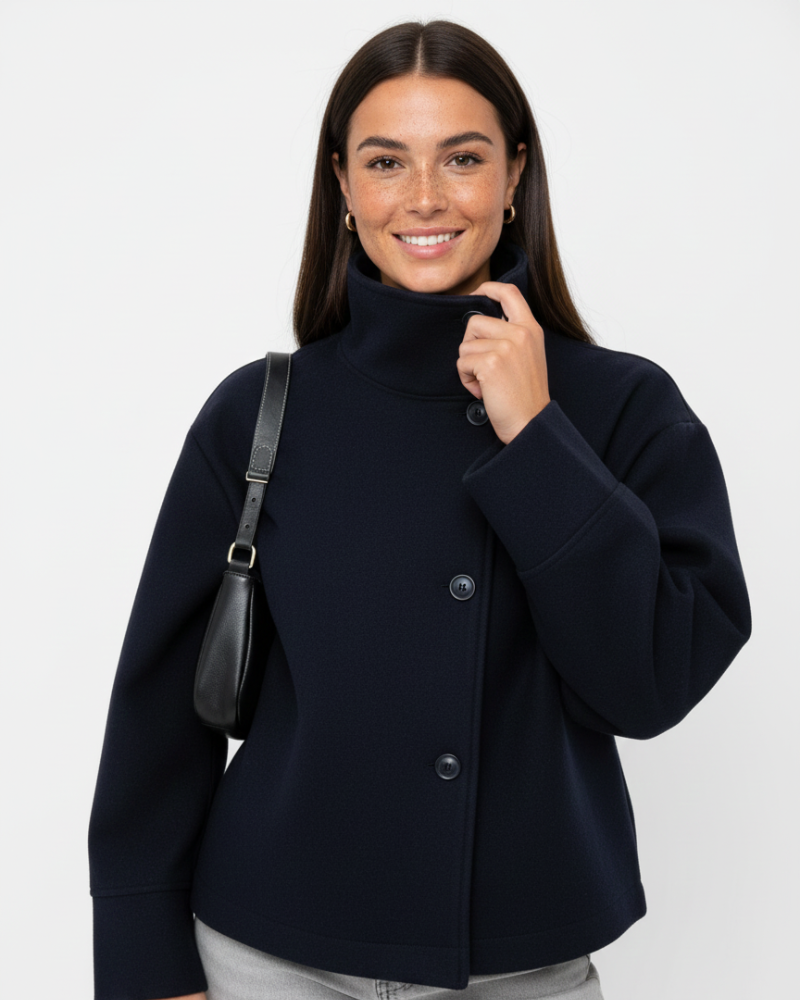 Women’s Short Coat - Stand Collar Elegant Jacket - Yara