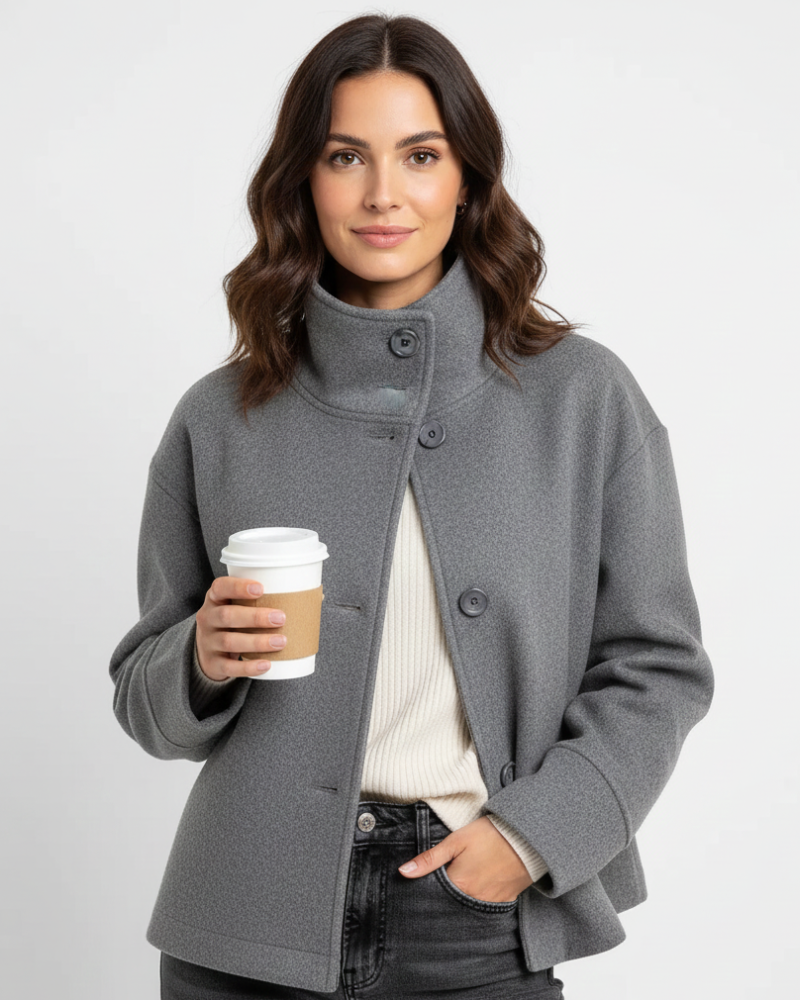 Women’s Short Coat - Stand Collar Elegant Jacket - Yara