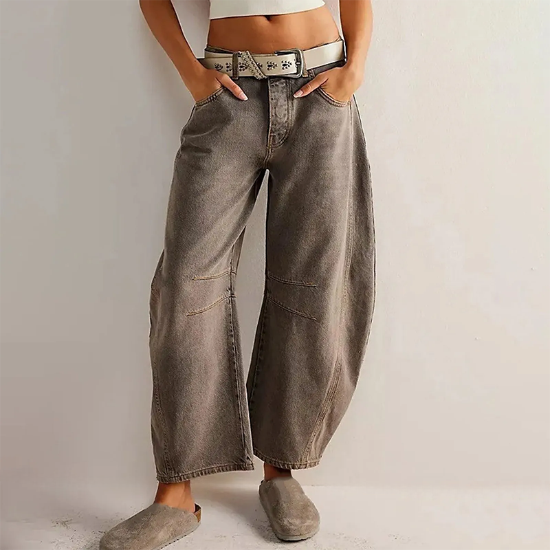 Women’s Mid Rise Baggy Jeans - Wide Leg Relaxed Denim - Hannel