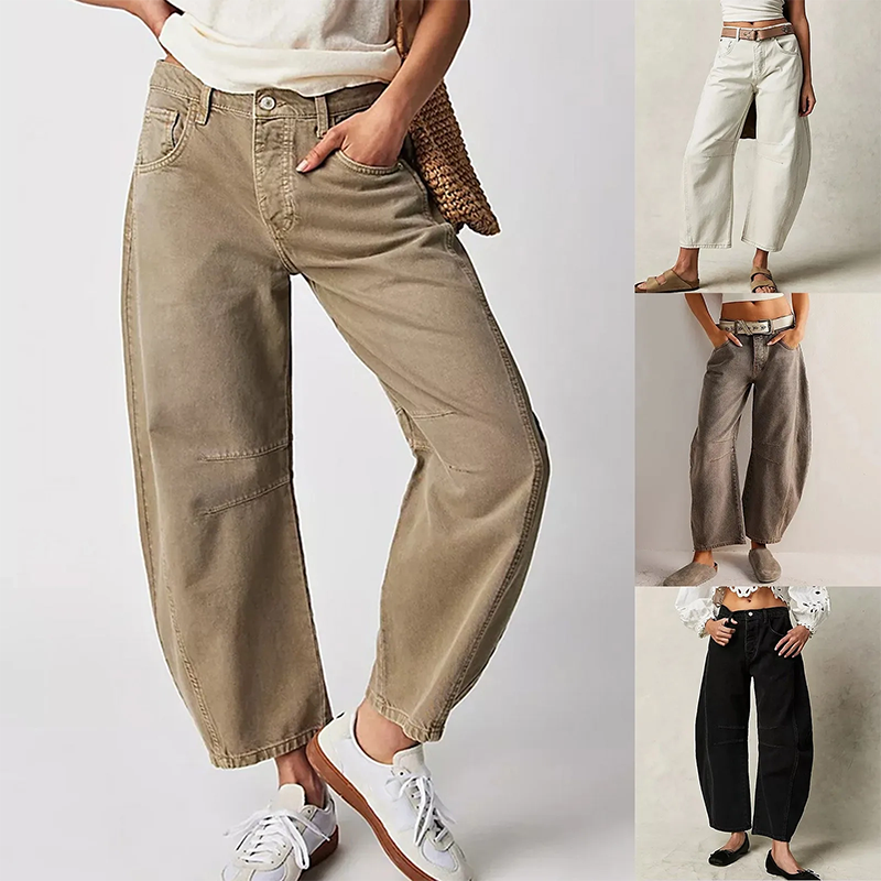 Women’s Mid Rise Baggy Jeans - Wide Leg Relaxed Denim - Hannel