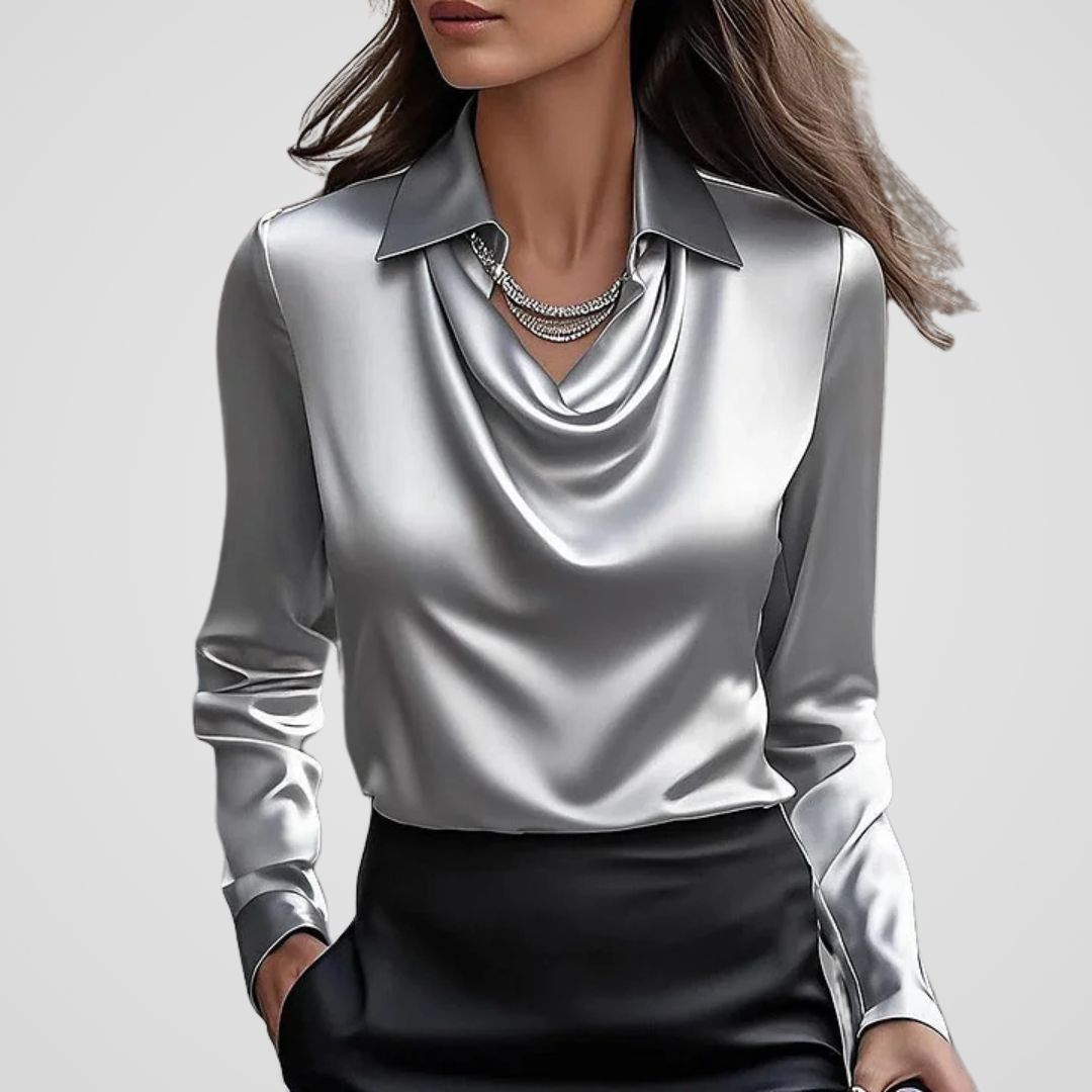 Women’s Work Blouse – Draped Neck Elegant Blouse
