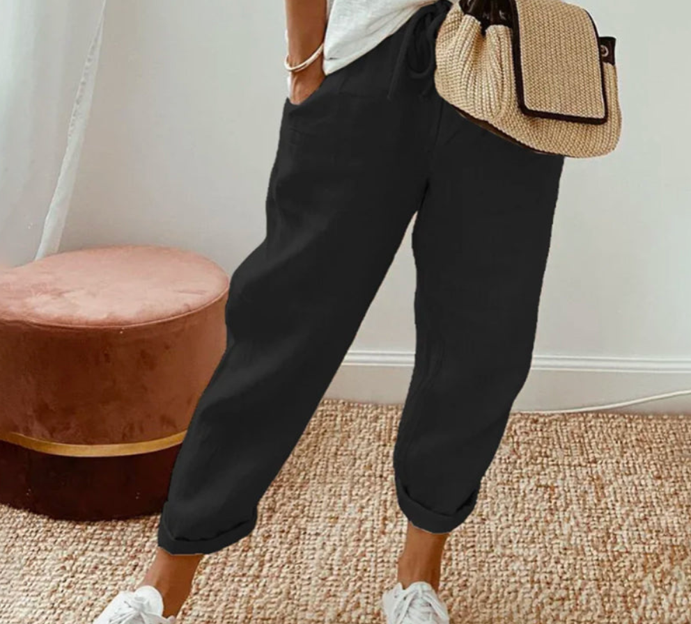 Women’s Drawstring Casual Pants - Cropped Straight Leg Trousers - CozyFlex