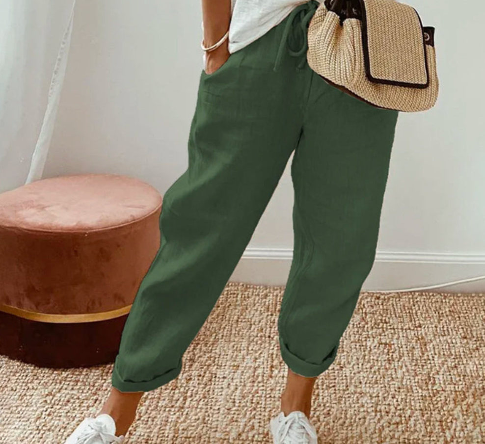 Women’s Drawstring Casual Pants - Cropped Straight Leg Trousers - CozyFlex