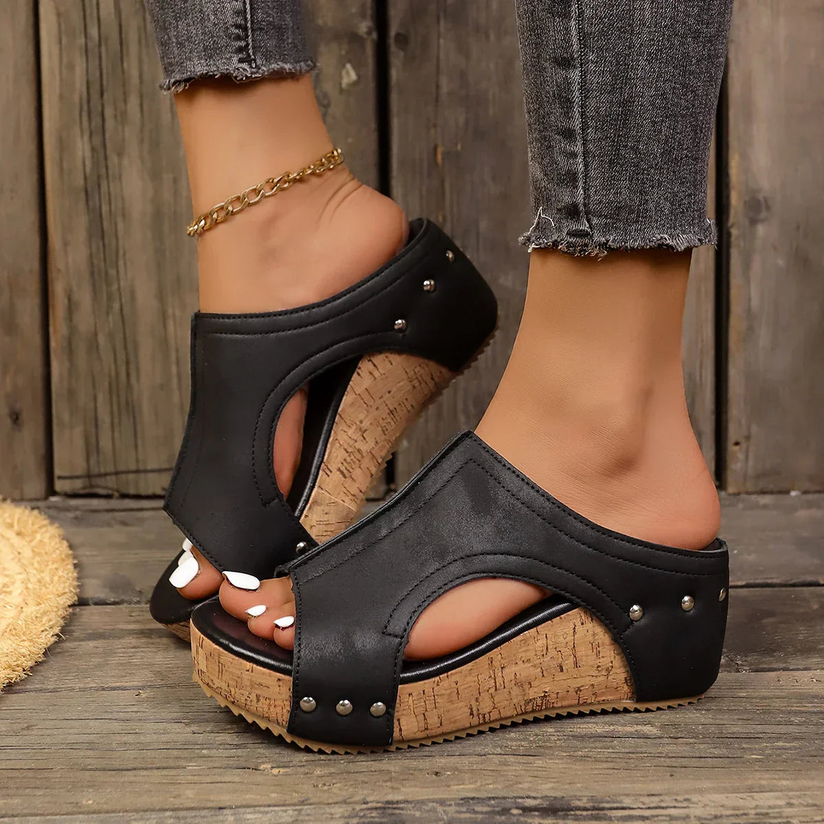 Women’s Stud Wedge Sandals - Glam Comfort Style - Lumi