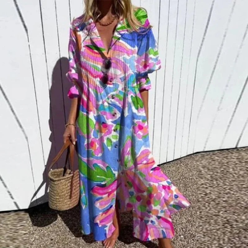 Women’s Boho Summer Dress – Flowy Lightweight Vacation Beach Dress – Fleuria