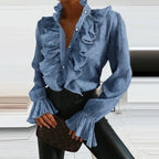 Women’s Ruffle Blouse – Long Sleeve Elegant Statement Blouse – Penelope