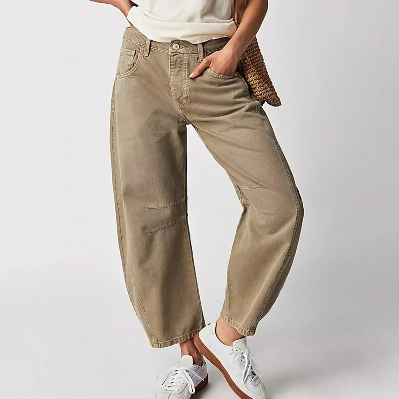 Women’s Mid Rise Baggy Jeans - Wide Leg Relaxed Denim - Hannel