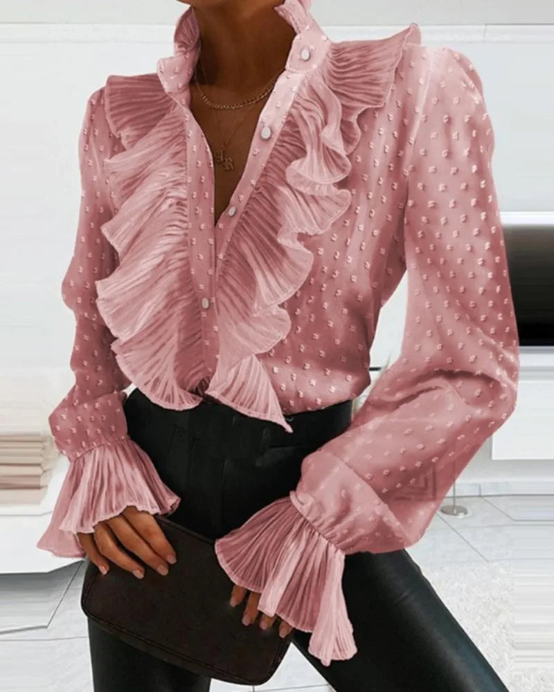Women’s Ruffle Blouse – Long Sleeve Elegant Statement Blouse – Penelope