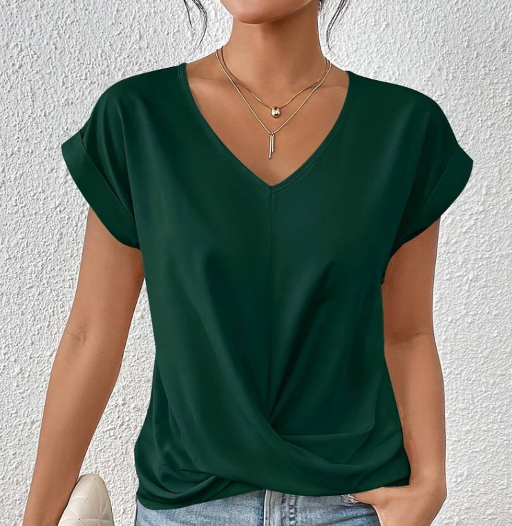 Women’s V-Neck Blouse – Short Sleeve Casual Blouse – Rachel
