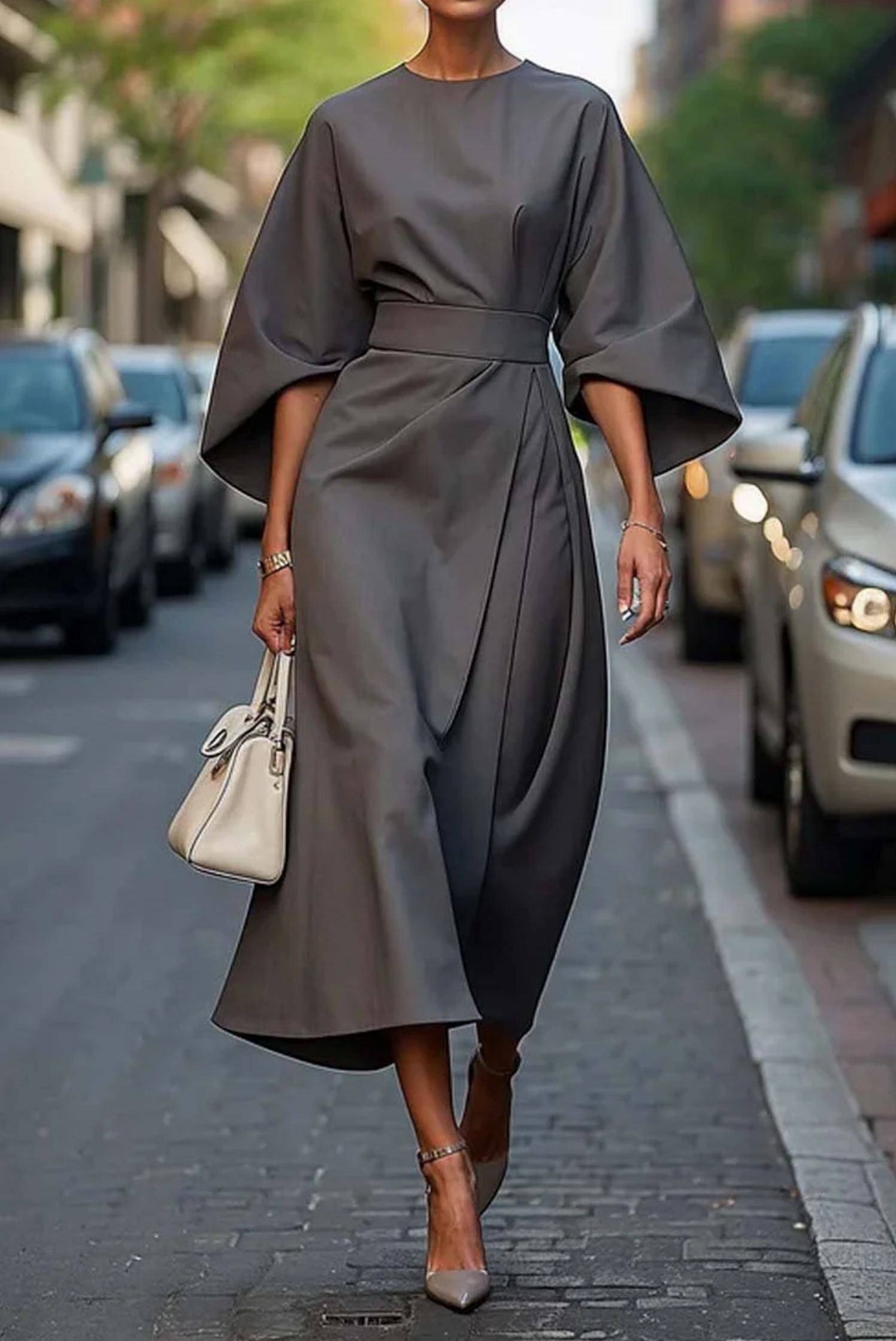 Louise | Lantern Sleeve Midi Dress