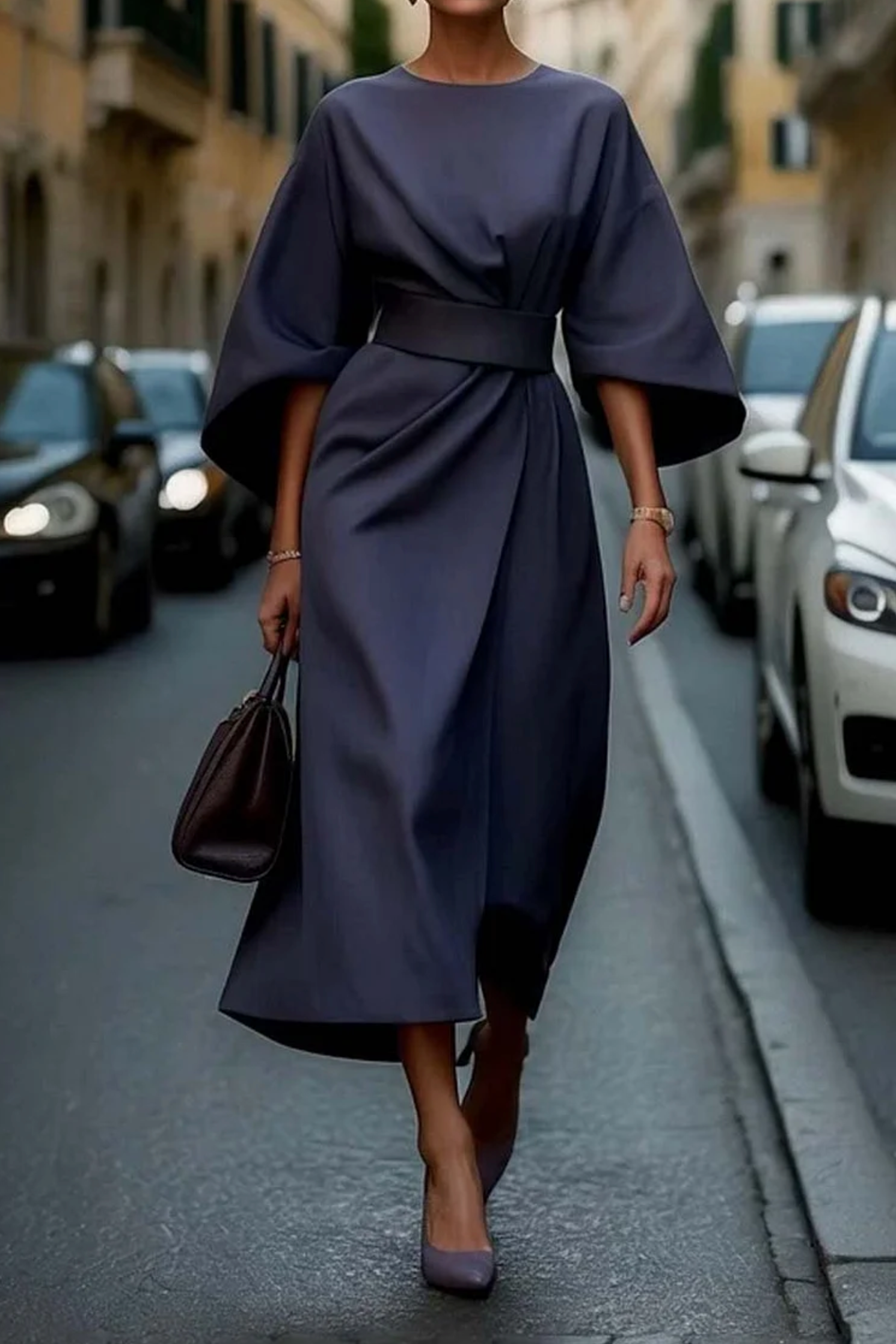 Louise | Lantern Sleeve Midi Dress